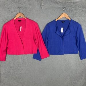 Talbots Crop Cardigan Womens Large L Coral/Blue Cotton Modal Lot of 2 NWT $140‎